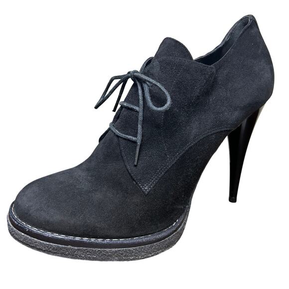 Balenciaga Paris Shoes Heels Size 40 US 10 Black Suede Leather Lace Up Vamps‎ - Picture 1 of 9
